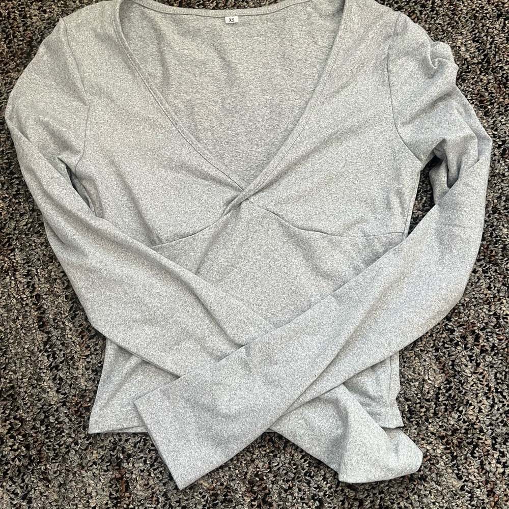 Women's Gray V-Neck Top and Flared Leggings Set